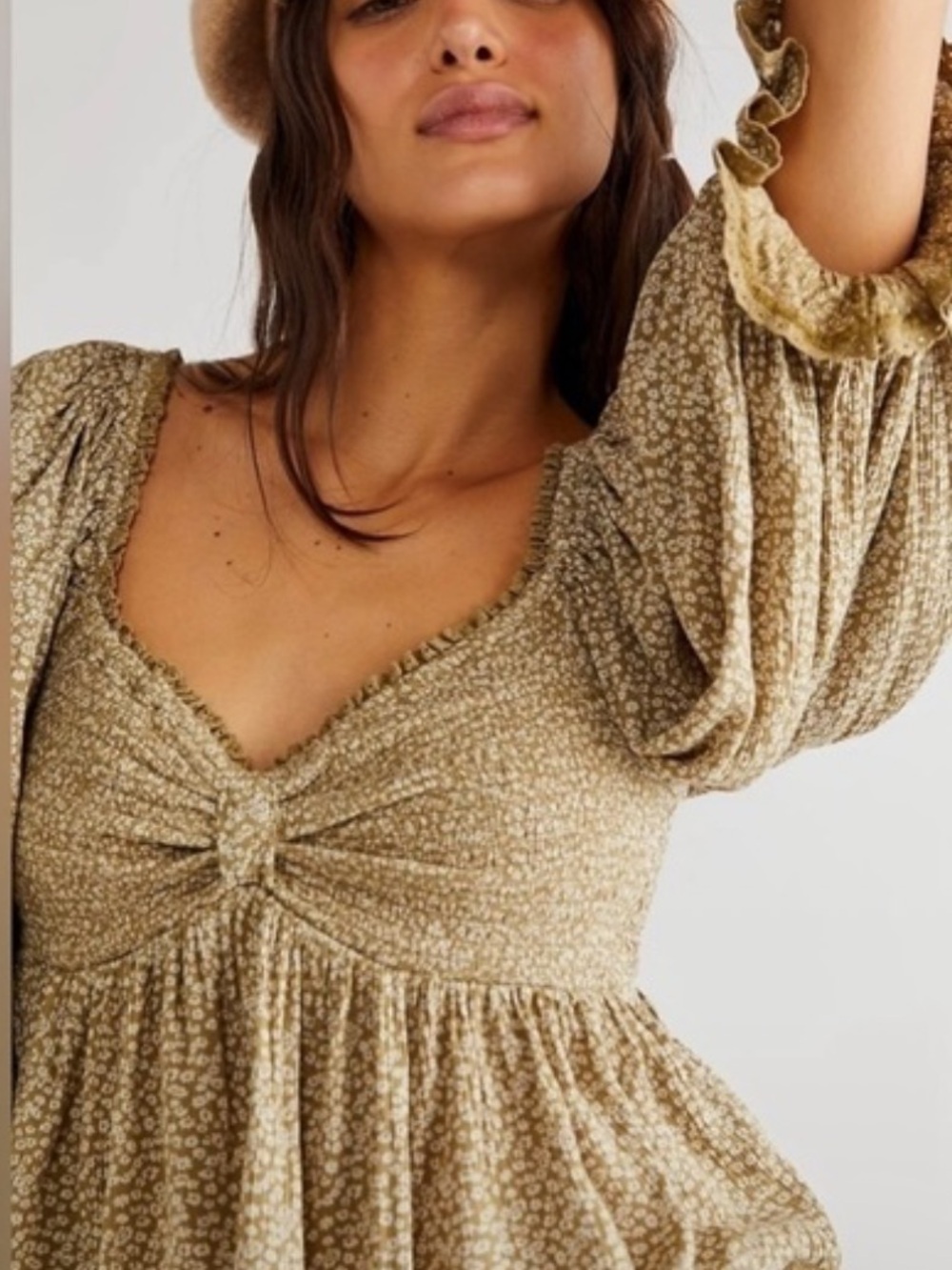 FP Brittnee Smocked Cropped Peplum Top